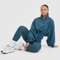 All Day Crop 1/4 Zip Sweatshirt | Lake Blue