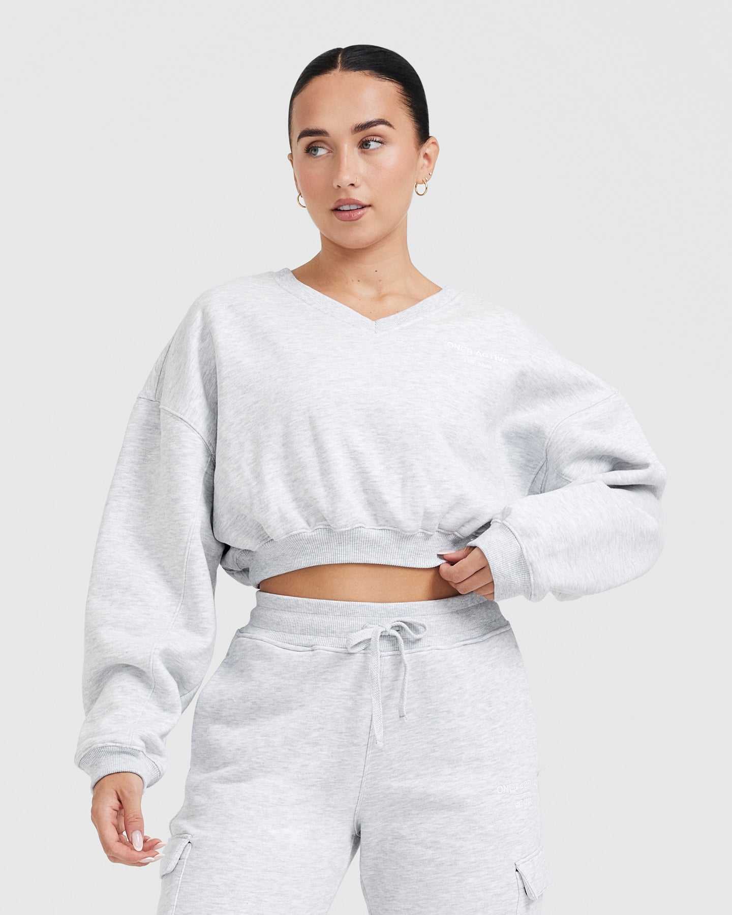 All Day Est 2020 Crop V-Neck Sweatshirt | Light Grey Marl