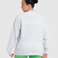 Classic Lifters Graphic Oversized Lightweight Long Sleeve Top | Light Grey Marl