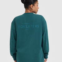 Classic Lifters Graphic Oversized Lightweight Long Sleeve Top | Marine Teal