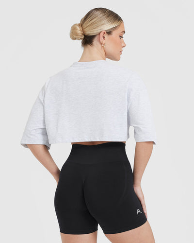 Classic Relaxed Crop Lightweight T-Shirt | Light Grey Marl