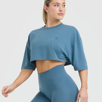 Classic Relaxed Crop Lightweight T-Shirt | Moonstone Blue