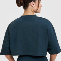 Classic Relaxed Crop Lightweight T-Shirt | Oil Blue
