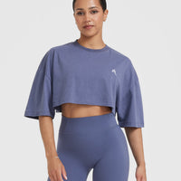 Classic Relaxed Crop Lightweight T-Shirt | Washed Slate Blue