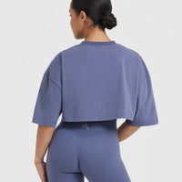 Classic Relaxed Crop Lightweight T-Shirt | Washed Slate Blue