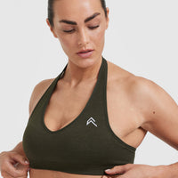Classic Seamless 2.0 Halter Neck Bralette | Khaki Marl
