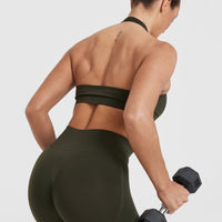 Classic Seamless 2.0 Halter Neck Bralette | Khaki Marl
