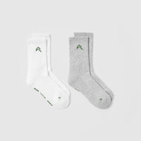 Crew Socks 2 Pack | White/Grey/Forest Green