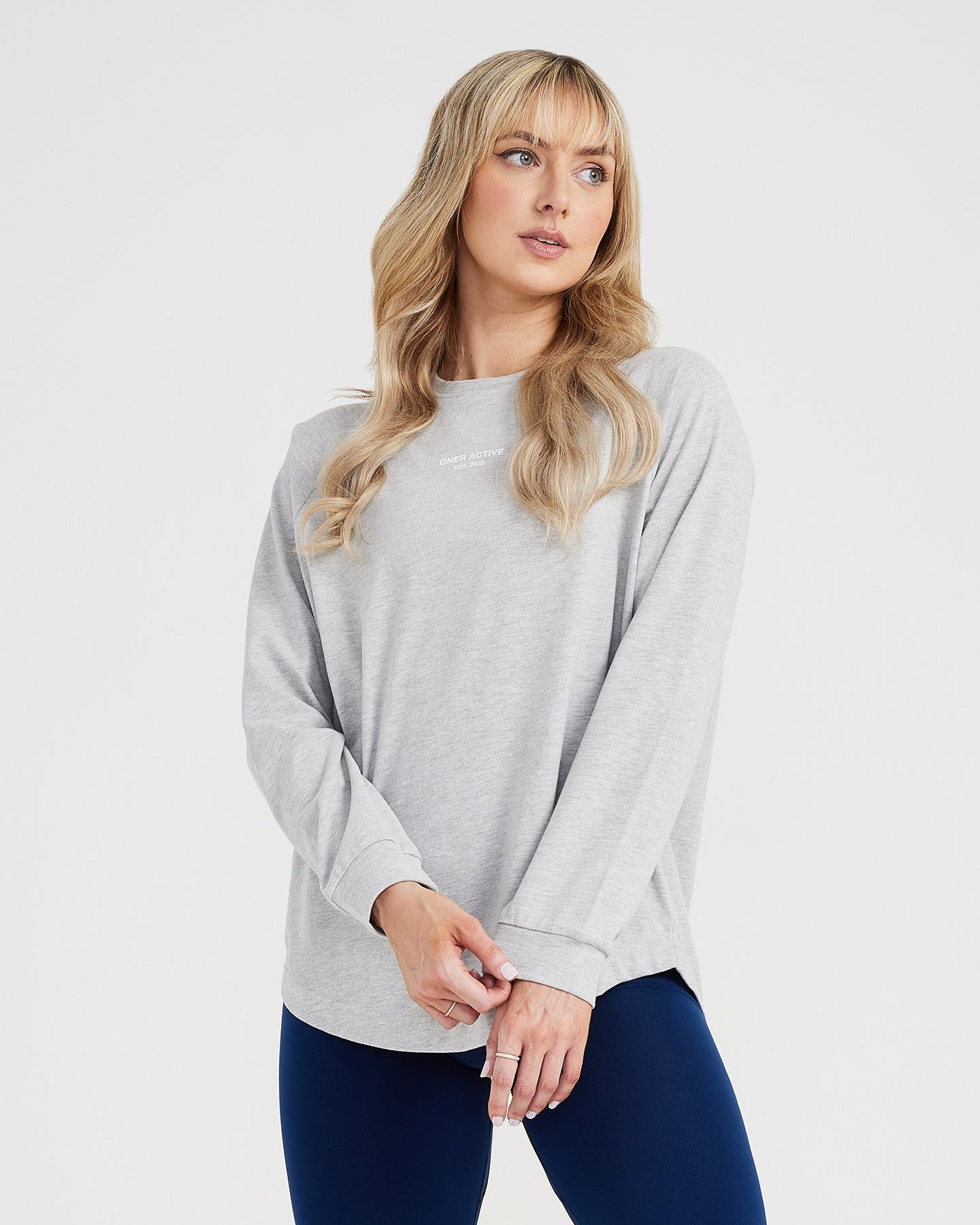 Graphic Oversized Long Sleeve Tee | Silver Marl