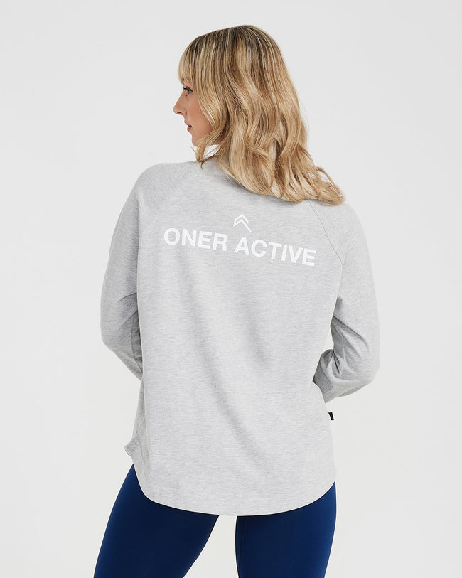 Graphic Oversized Long Sleeve Tee | Silver Marl