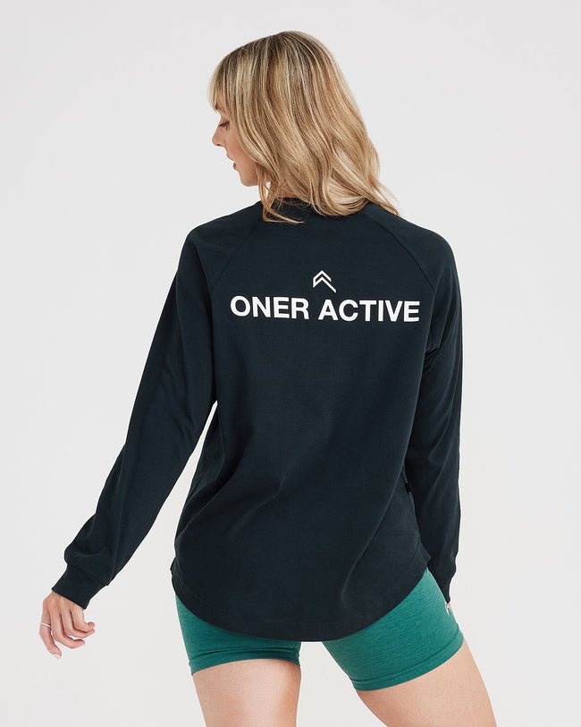Graphic Oversized Long Sleeve Tee | Washed Black