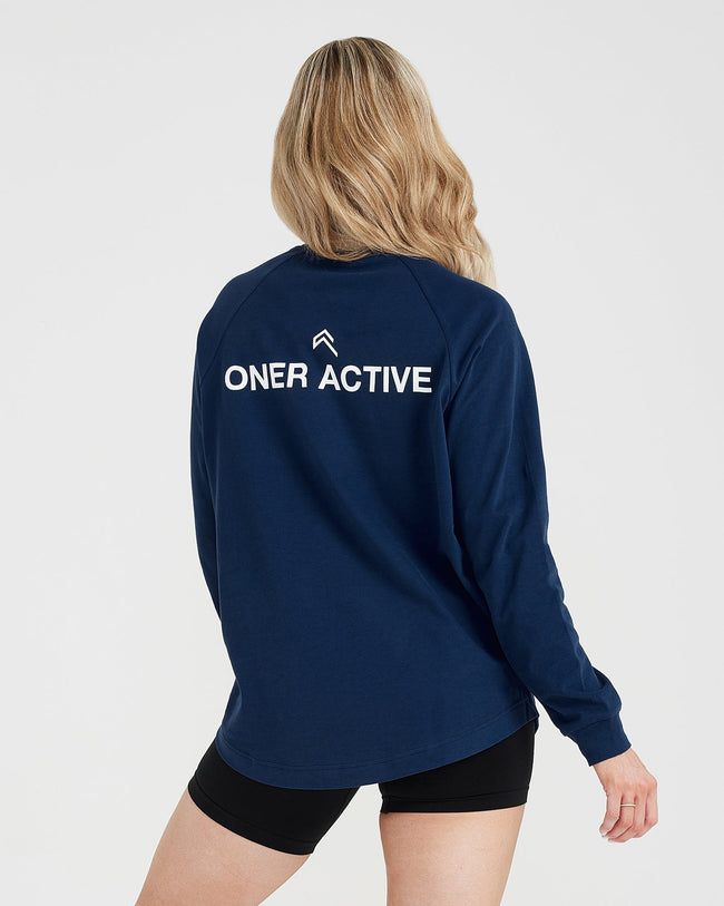 Graphic Oversized Long Sleeve Tee | Washed Midnight