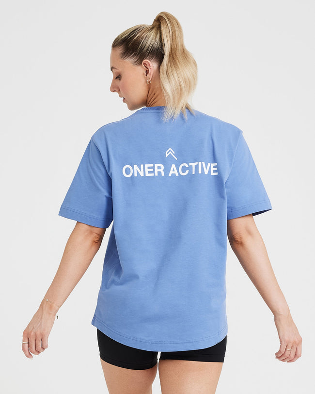 Graphic Oversized Short Sleeve Tee | Washed Light Denim