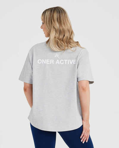 Graphic Oversized Short Sleeve Tee | Silver Marl