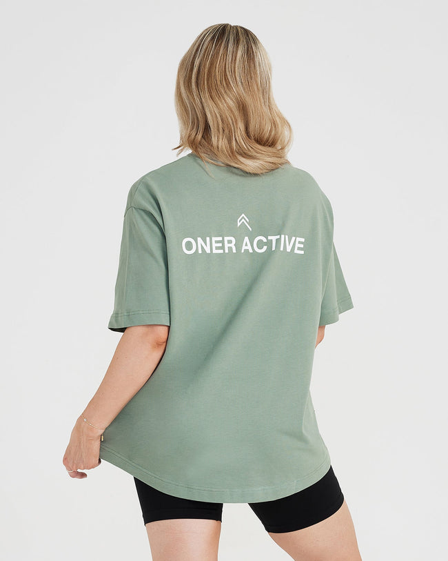 Graphic Oversized Short Sleeve Tee | Washed Sage