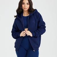 Classic Lounge Oversized Zip Through Hoodie | Midnight