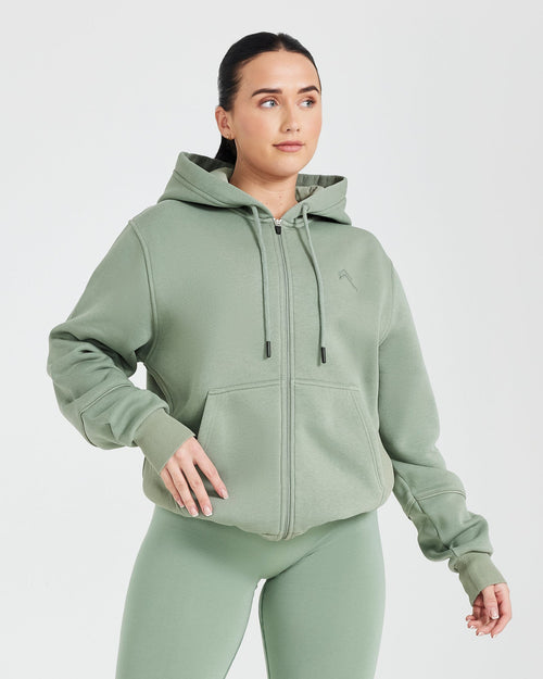 Oner Modal Classic Lounge Oversized Zip Through Hoodie | Sage