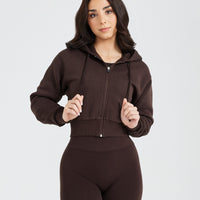 Classic Lounge Cropped Zip Through Hoodie | 70% Cocoa