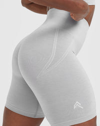Effortless Seamless Cycling Shorts with White Logo | Grey Marl