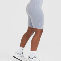 Effortless Seamless Cycling Shorts with White Logo | Metal Grey