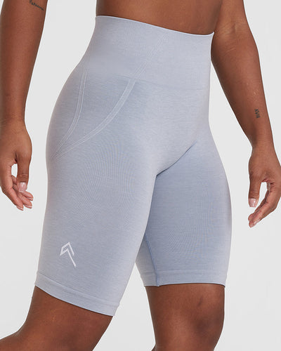Effortless Seamless Cycling Shorts with White Logo | Metal Grey