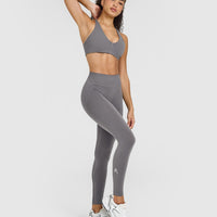 Effortless Seamless Leggings with White Logo | Ash Grey