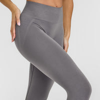 Effortless Seamless Leggings with White Logo | Ash Grey