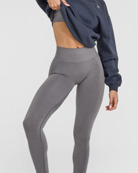 Effortless Seamless Leggings with White Logo | Ash Grey