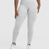 Effortless Seamless Leggings with White Logo | Grey Marl