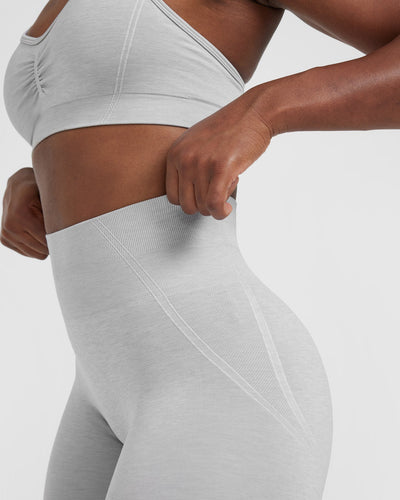 Effortless Seamless Leggings with White Logo | Grey Marl