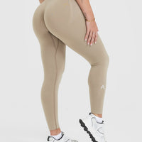 Effortless Seamless Leggings with White Logo | Washed Sandstone