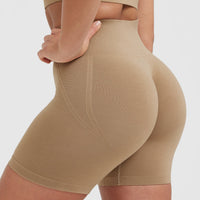 Effortless Seamless Shorts with White Logo | Dune Brown
