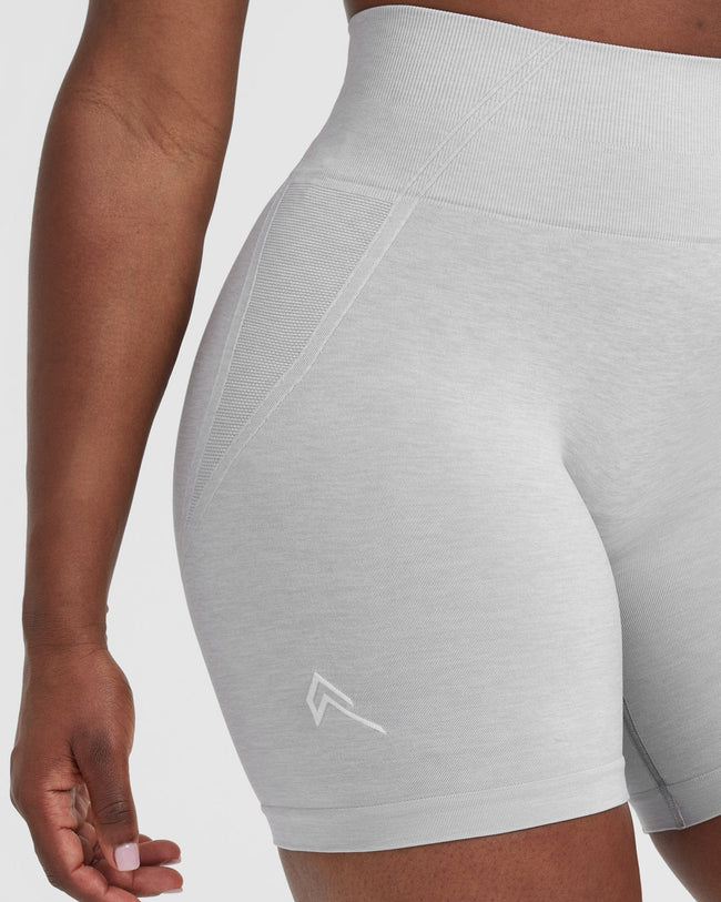 Effortless Seamless Shorts with White Logo | Grey Marl