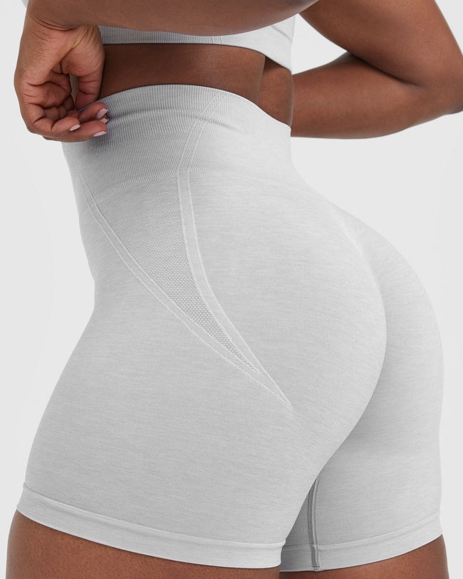 Effortless Seamless Shorts with White Logo | Grey Marl