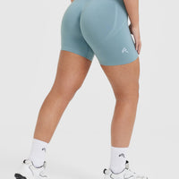 Effortless Seamless Shorts with White Logo | Steel Blue