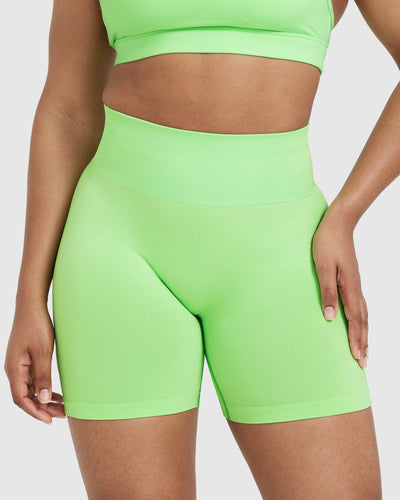 Effortless Seamless Shorts with White Logo | Apple Green