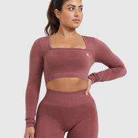 Effortless Square Neck Crop Long Sleeve Top | Berry