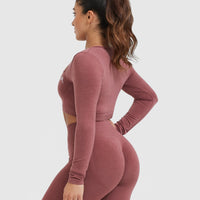 Effortless Square Neck Crop Long Sleeve Top | Berry