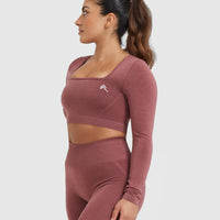 Effortless Square Neck Crop Long Sleeve Top | Berry