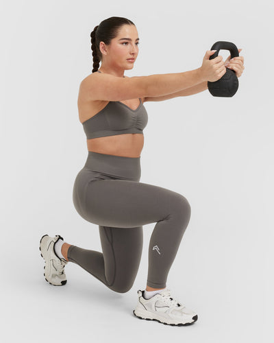 Effortless Strappy Bralette with White Logo | Ash Grey