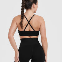 Effortless Strappy Bralette with White Logo | Black