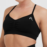 Effortless Strappy Bralette with White Logo | Black