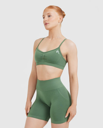 Effortless Strappy Bralette with White Logo | Forest Green