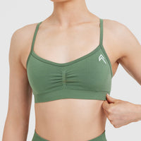 Effortless Strappy Bralette with White Logo | Forest Green
