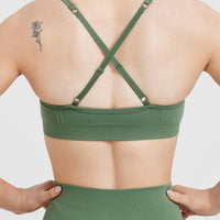Effortless Strappy Bralette with White Logo | Forest Green