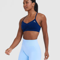 Effortless Strappy Bralette with White Logo | Midnight