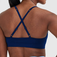 Effortless Strappy Bralette with White Logo | Midnight