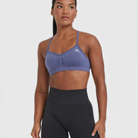 Effortless Strappy Bralette with White Logo | Slate Blue