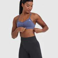 Effortless Strappy Bralette with White Logo | Slate Blue