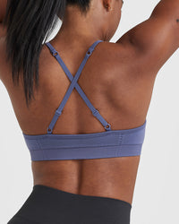 Effortless Strappy Bralette with White Logo | Slate Blue